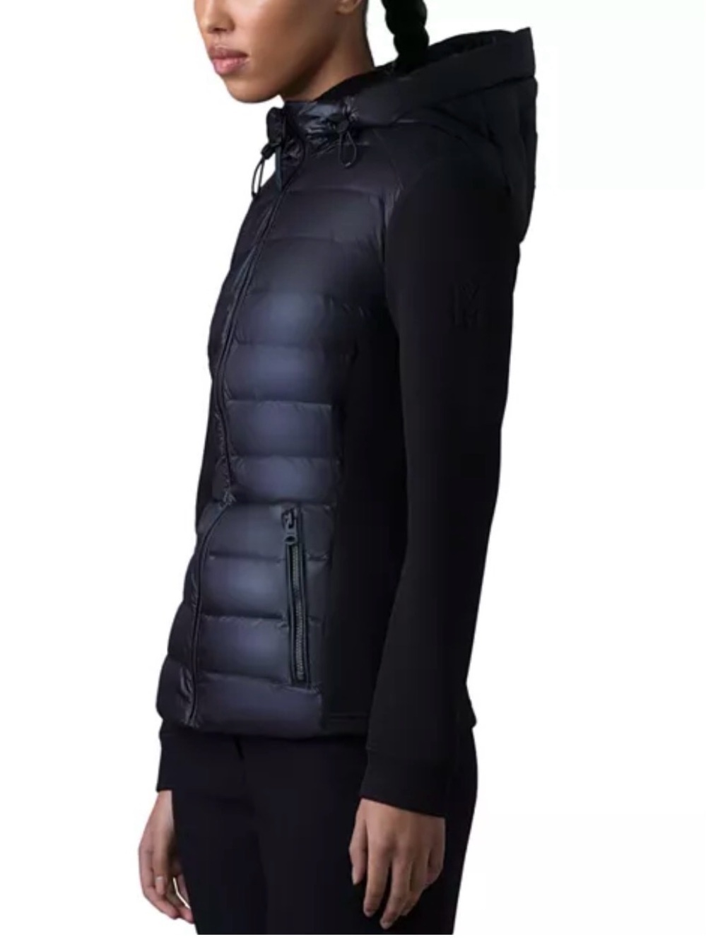 Mackage Women’s Della Hooded Mixed Media Jacket Puffer Hybrid Hooded Jacket Sz L - Picture 6 of 16